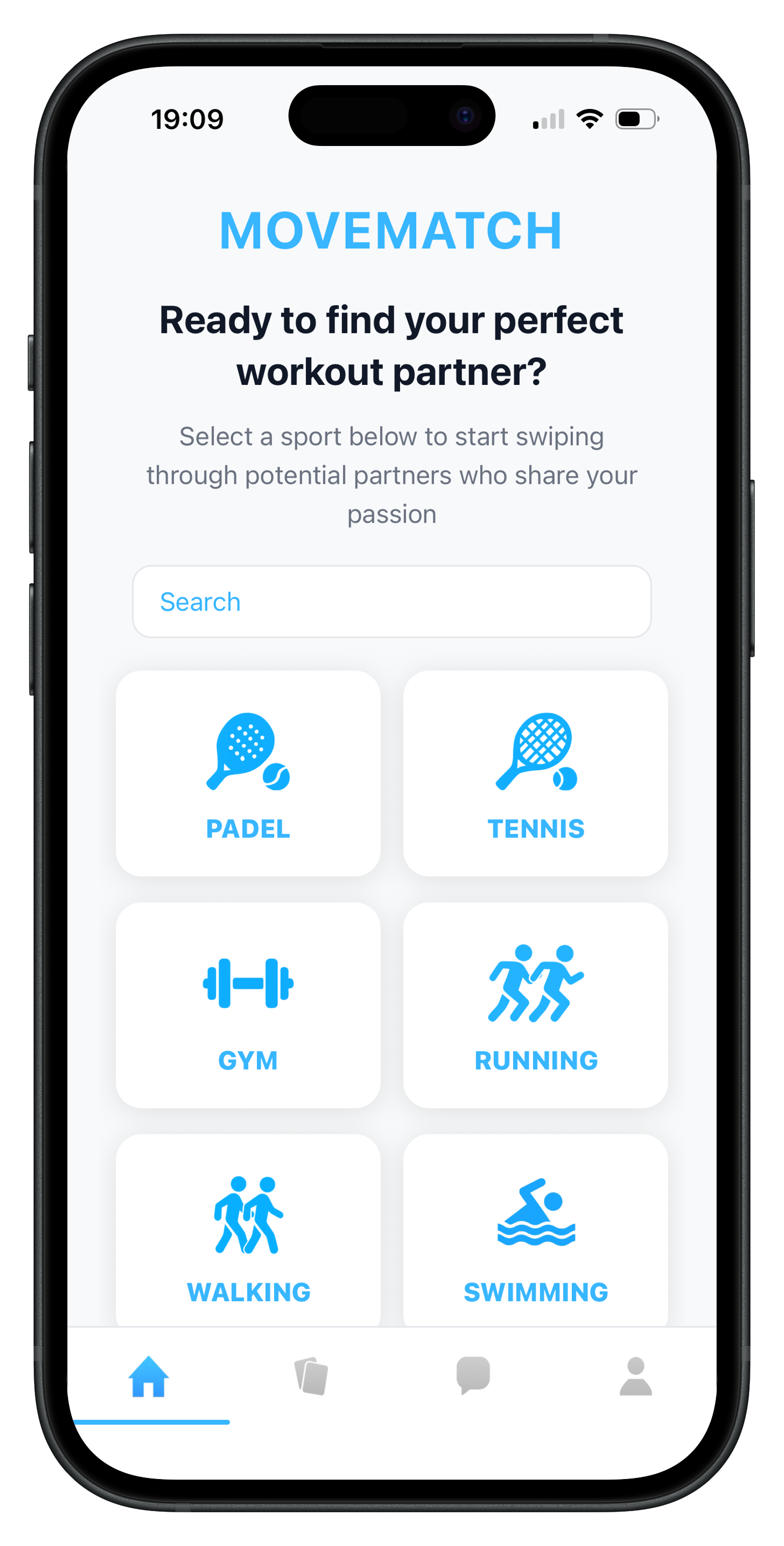 MoveMatch Sport Selection Screen